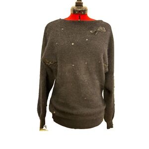 Vintage Retro Beaded bowties‎ Angora Lambswool Nylon black Sweater size Small